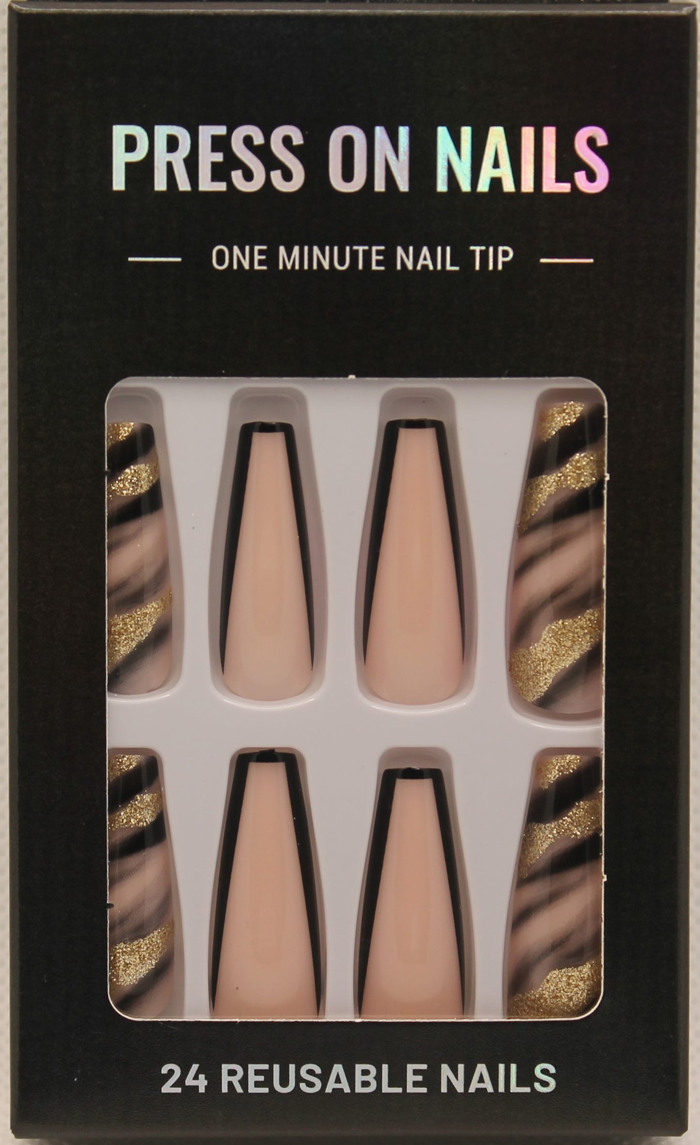 Press On Nails - Nude/Black/Gold