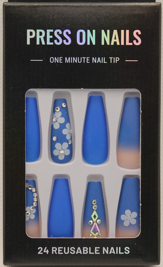 Press On Nails - Blue/Floral