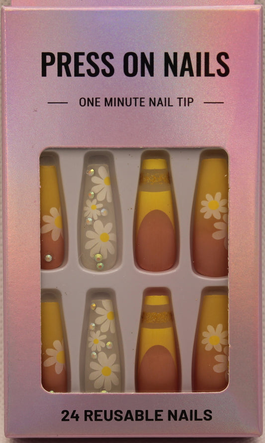 Press On Nails - Yellow/Floral