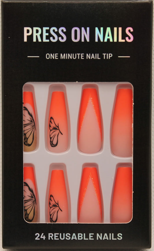 Press On Nails - Nude/Neon Orange