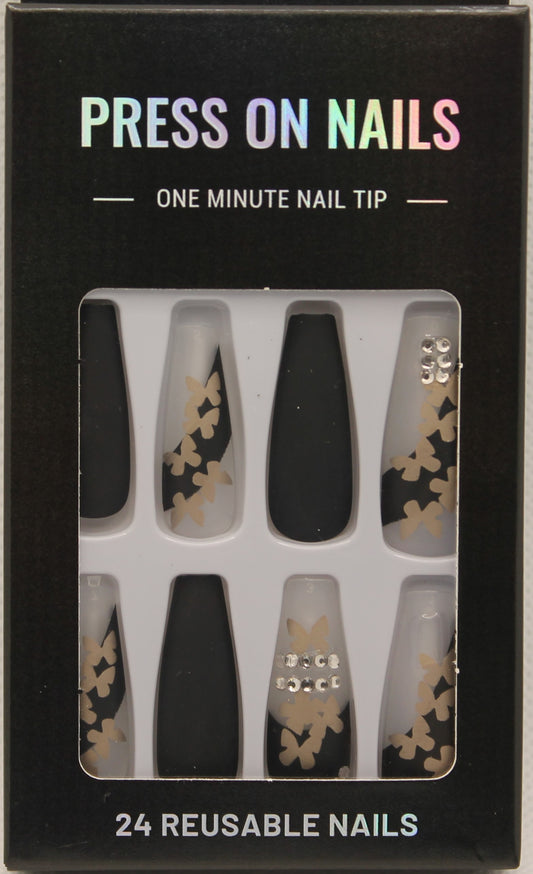 Press On Nails - Black/Gold Matte