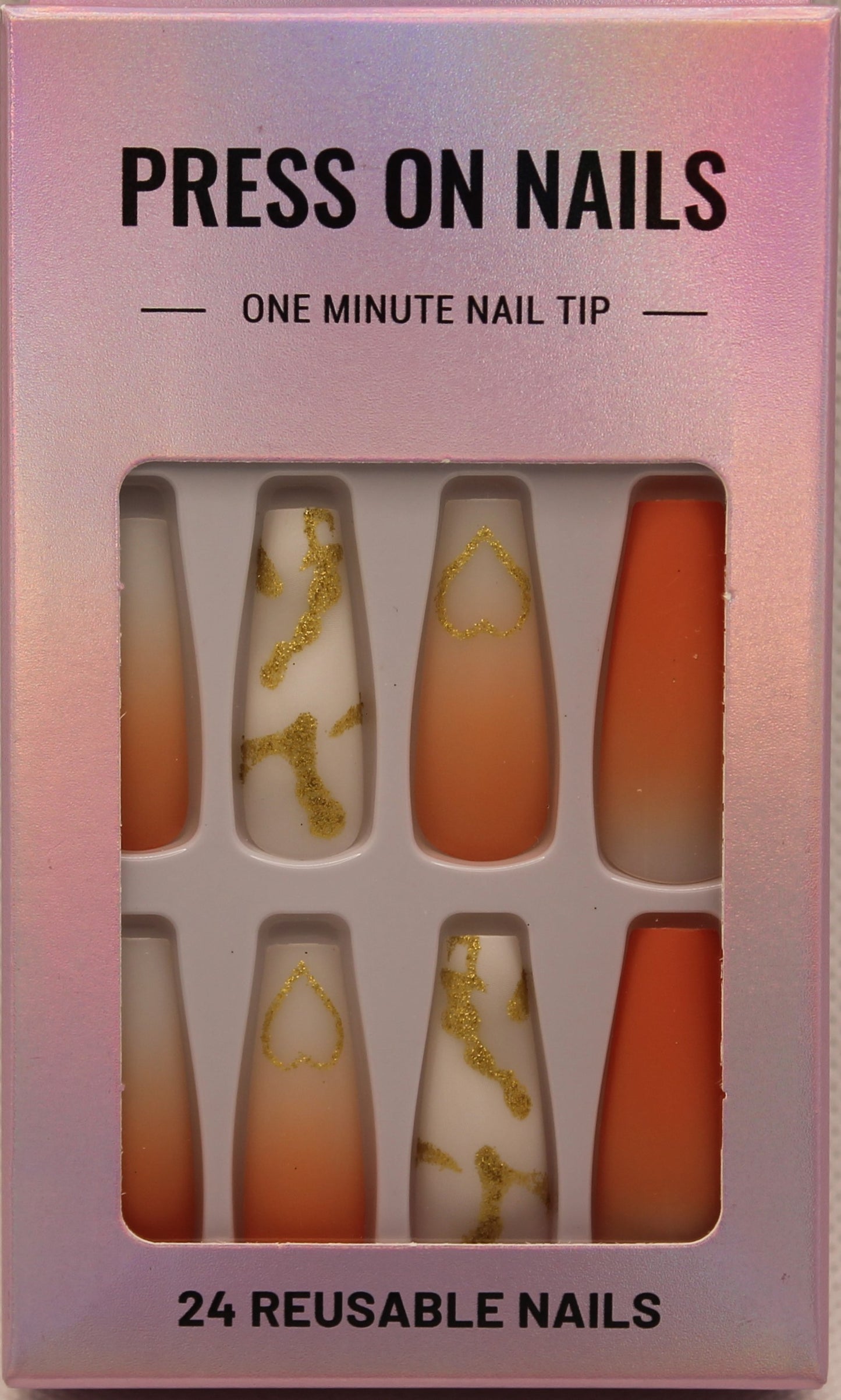 Press On Nails - Orange/White